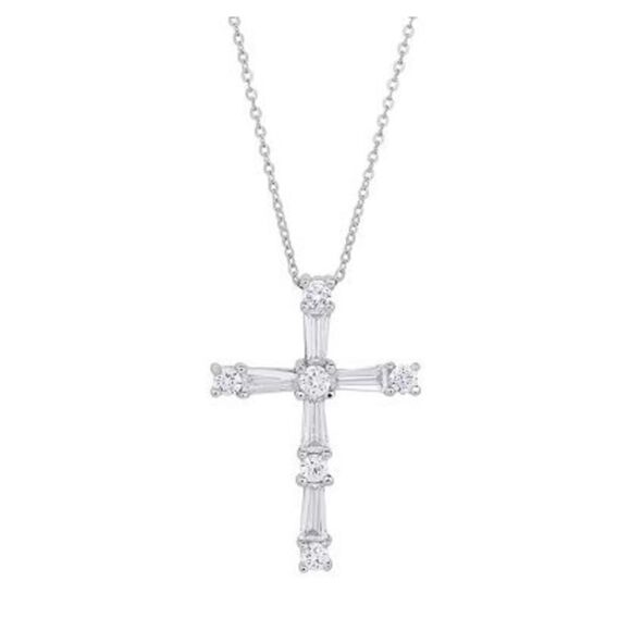 Sterling Silver Cubic Zirconia Swirl Cross Necklace  Emotions Sterling Silver Cubic Zirconia Cross Pendant Necklace